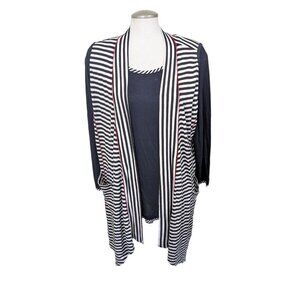 Parsley and Sage Womens 2 Piece Set Top L Open Vest XL Striped Black White Artsy